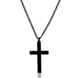Black Stainless Cross Pendant Fashion Necklace 17.5"-19.5” Adjustable Chain